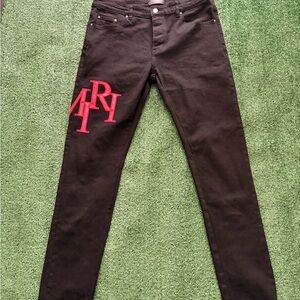 Black Jeans with Red Embroidery Amiri Jeans